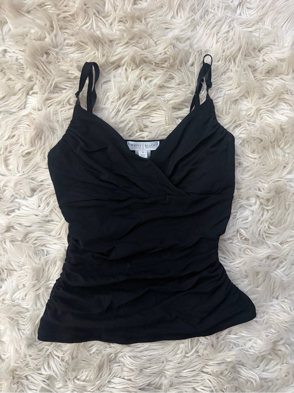 White House Black Market Black Ruched V-Neck Camisole Top